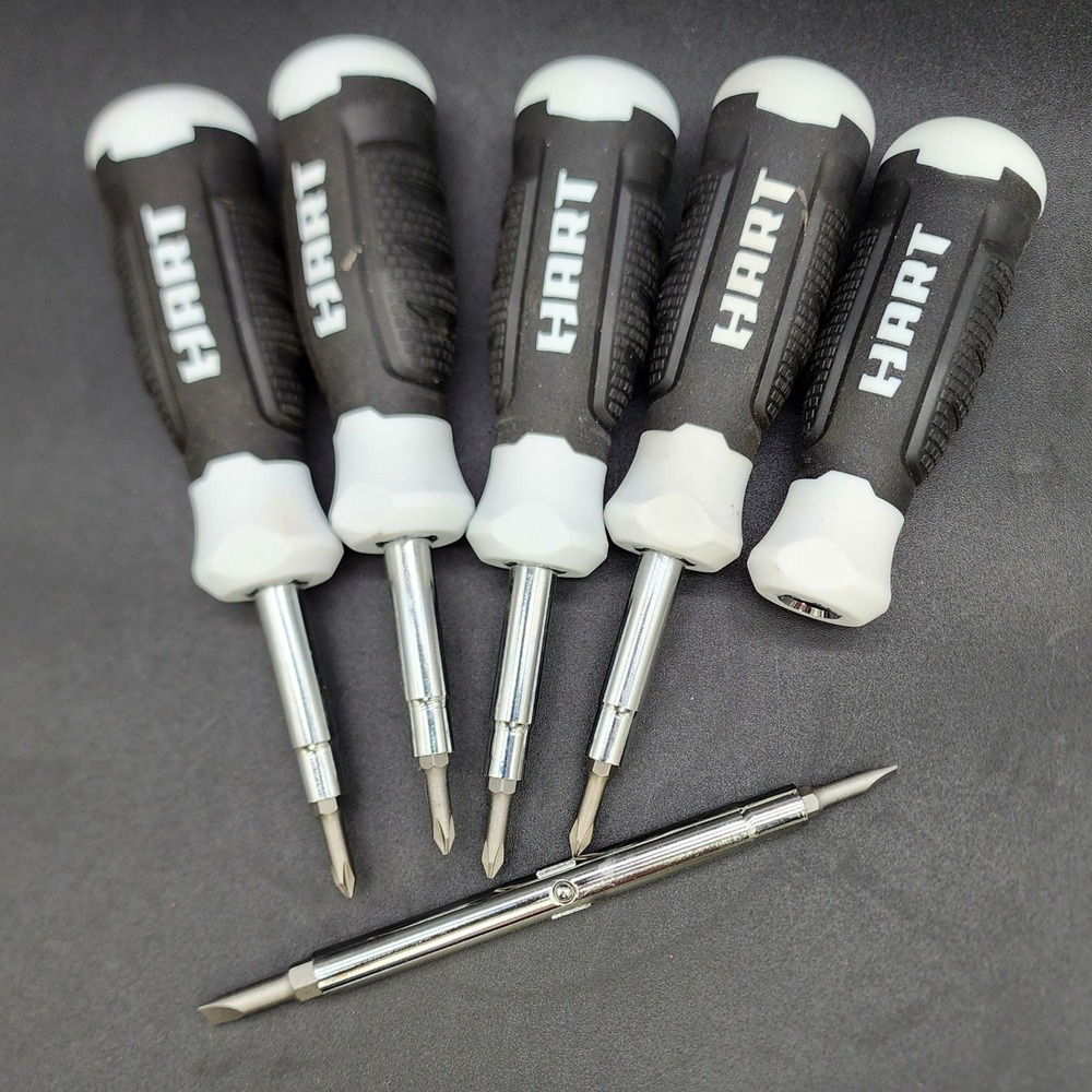 HART Lot of 5 Black White 6-in-1 Multi-Bit Screwdriver Set Hand Tools DIY Repair